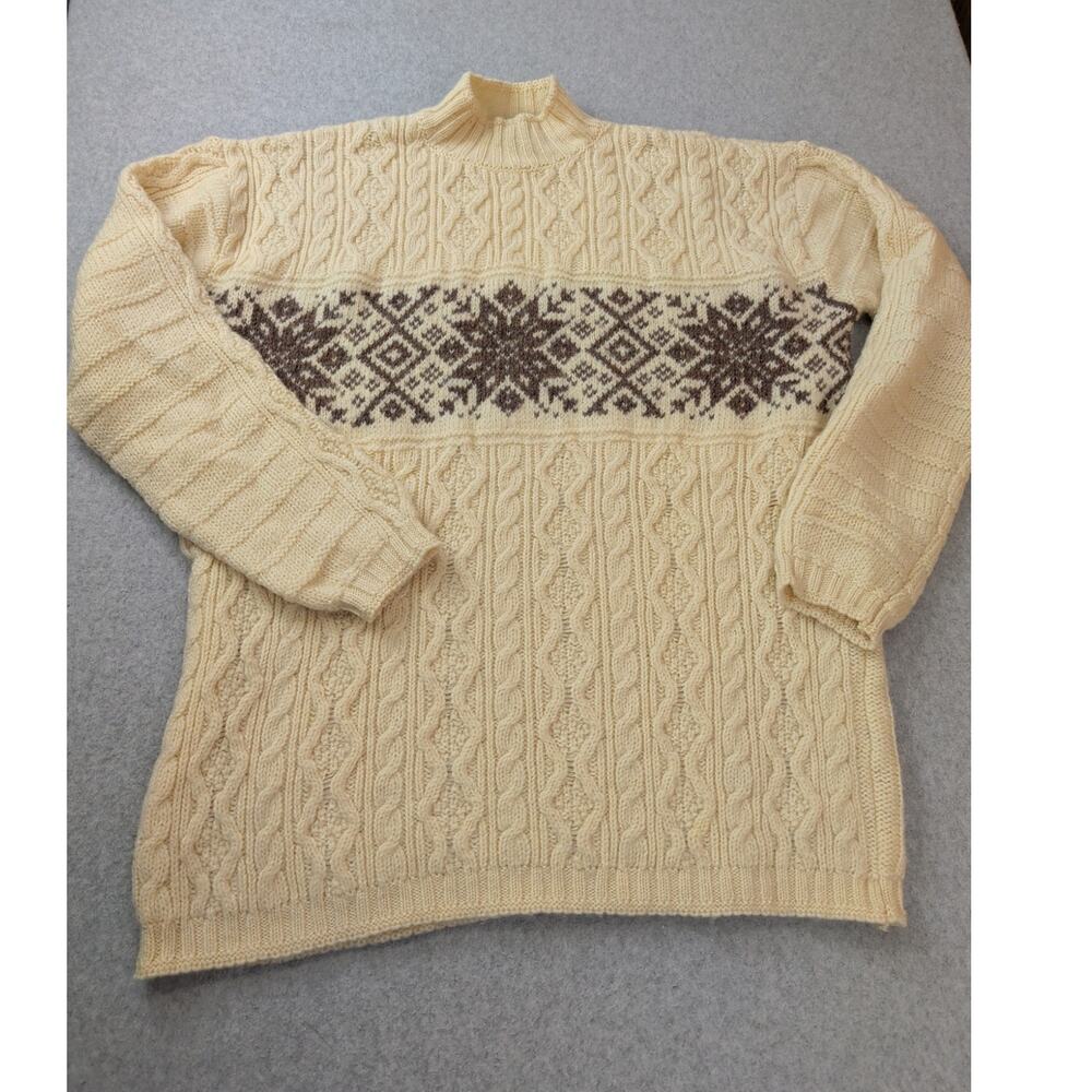 Paul James Fisherman Cable Knit Mens Wool Sweater LG Snowflake England Heritage